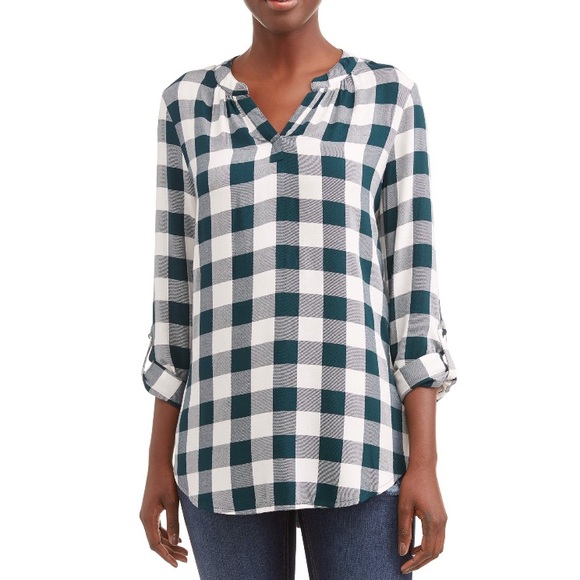 Time and Tru Tops - Time and Tru / Green Buffalo Plaid Blouse (20)